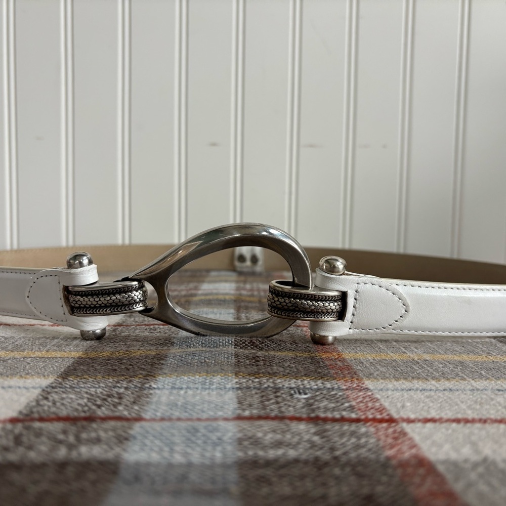 Chico's White Leather Belt with Silver Accents